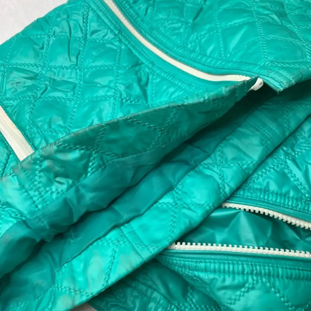 Laundry Shelli Segal Sz M Turquoise Teal Quilted Thin Puffer Vest Full Zip Hood